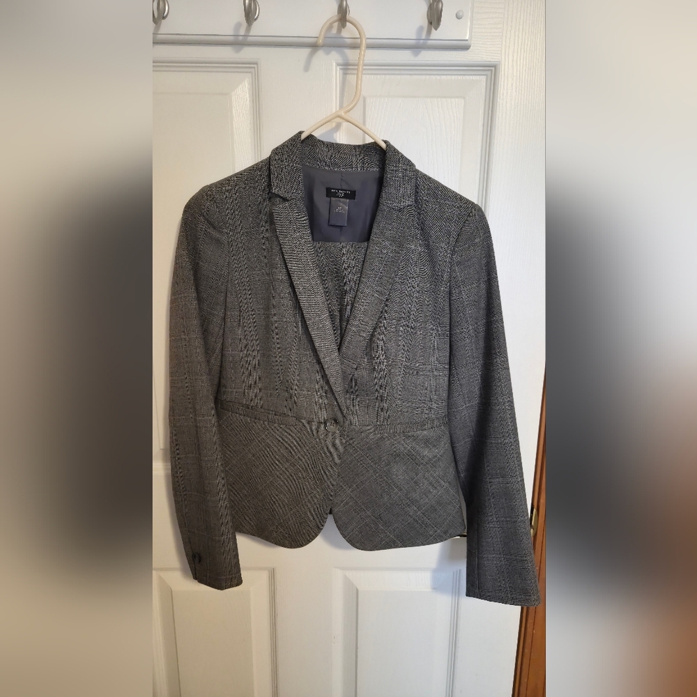 Ann Taylor Charcoal Checkered Blazer/Skirt Set